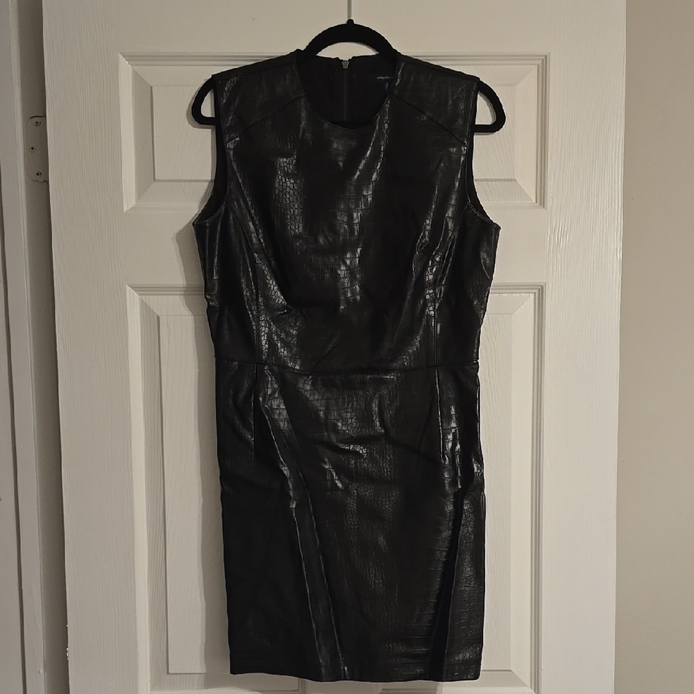 French Connection Edgy Snake Embossed Black Pleather Sleeveless Dress